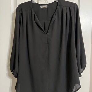 Pleione Black V-Neck Blouse